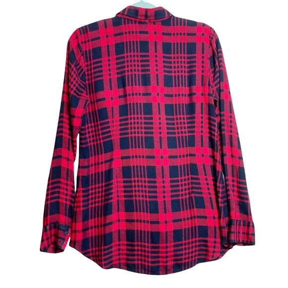 CAbi Lodge Blouse Ruffle Buffalo Plaid Red Black sz Small - Picture 4 of 5